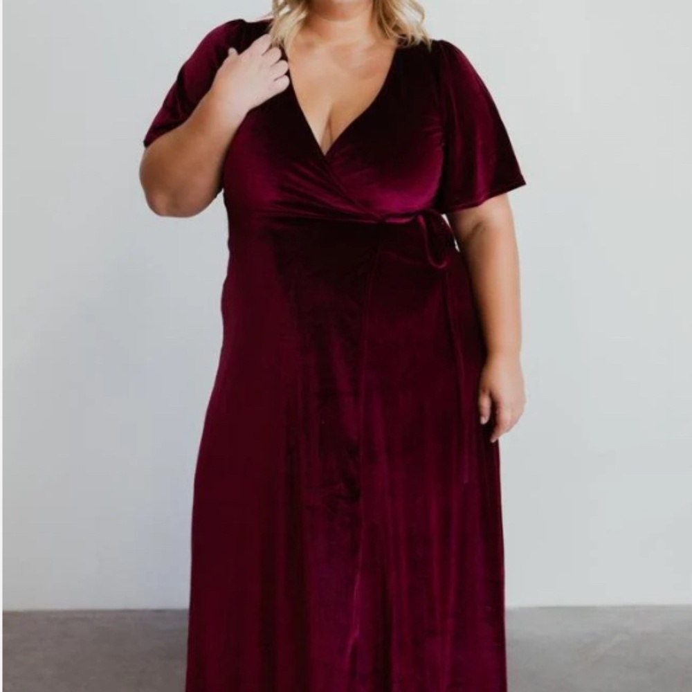 Plus Size Velvet Wrap Maxi Dress in Burgundy